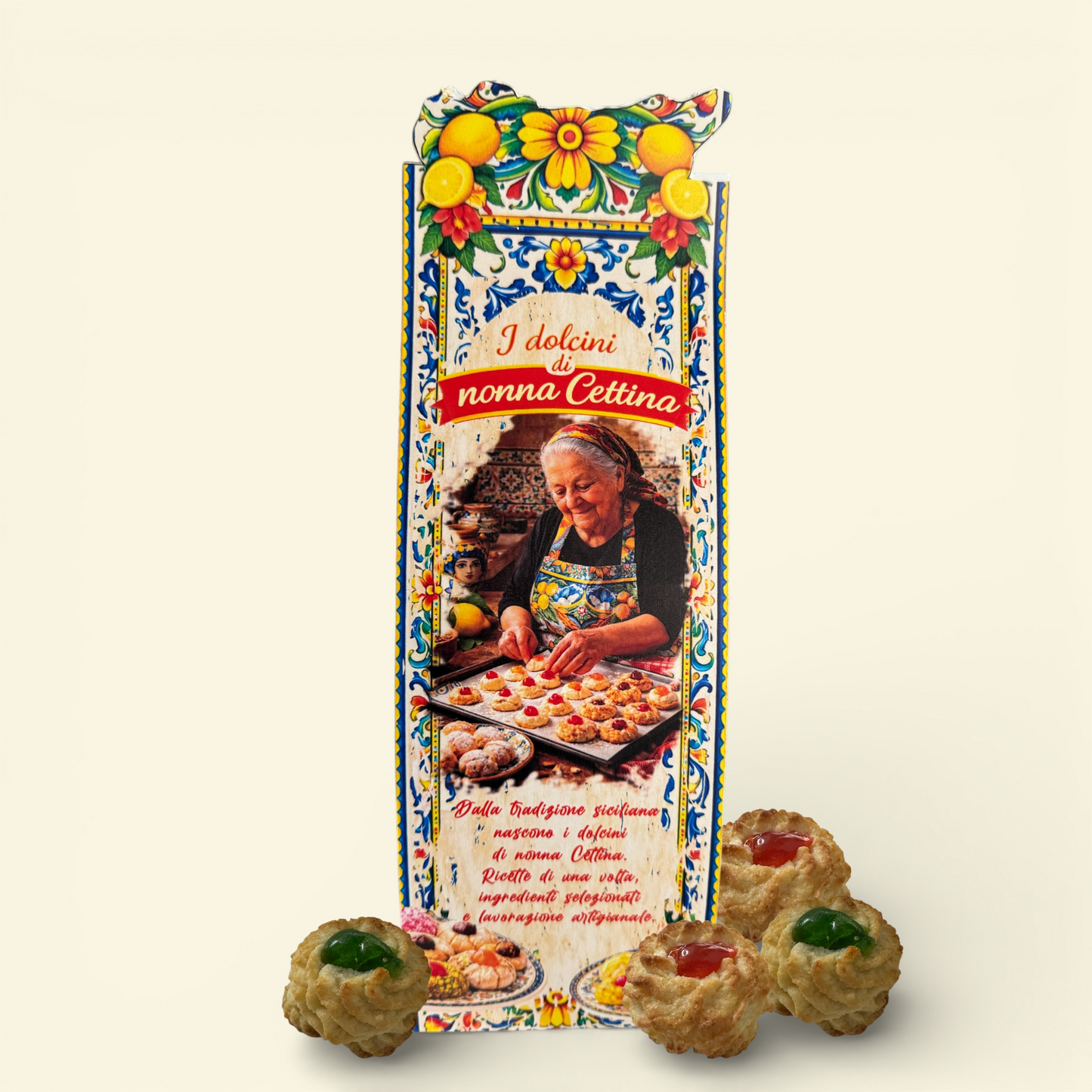 Dolcini Siciliani di Pasta di Mandorle con Ciliegia Candita Rossa e Verde – Confezione Regalo 350 g