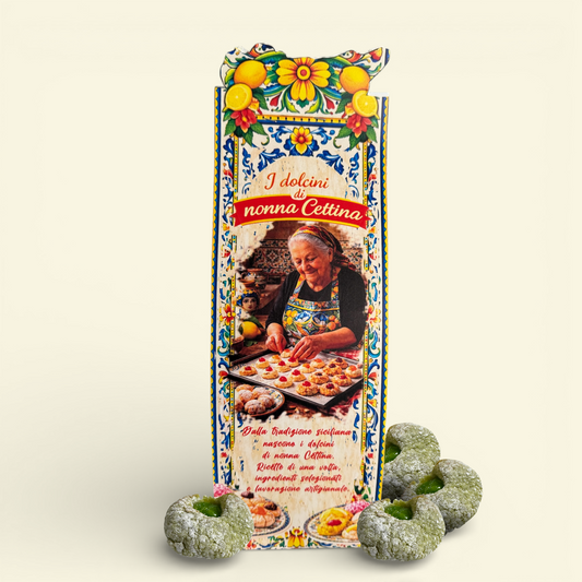 Dolcini Siciliani di Pasta di Mandorle al Pistacchio con Goccia di Crema – Confezione Regalo 350 g
