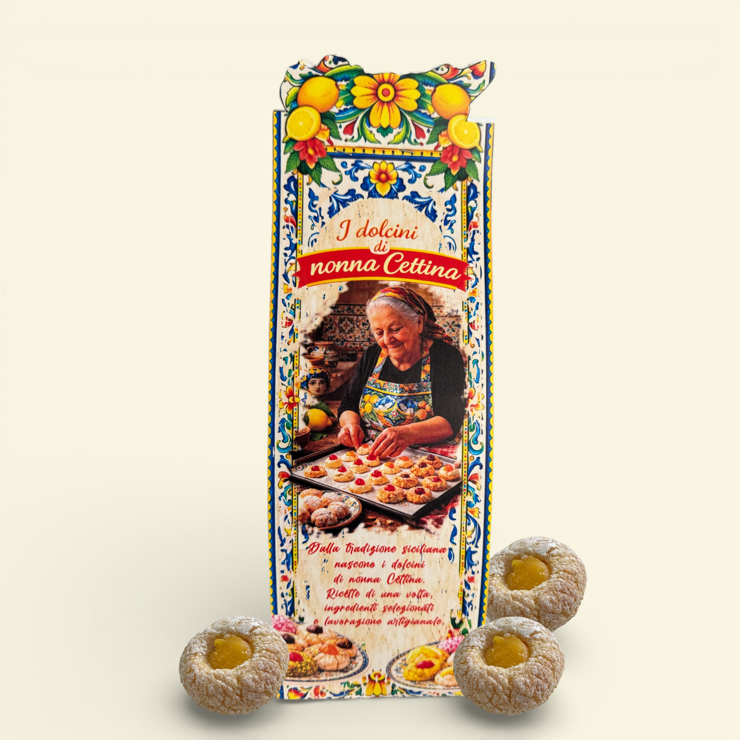 Dolcini Siciliani di Pasta di Mandorle al Mandarino con Goccia di Crema – Confezione Regalo 350 g