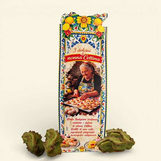 Dolcini Siciliani di Pasta di Mandorla Riccia Rigata a forma S al Pistacchio – Confezione Regalo 350 g