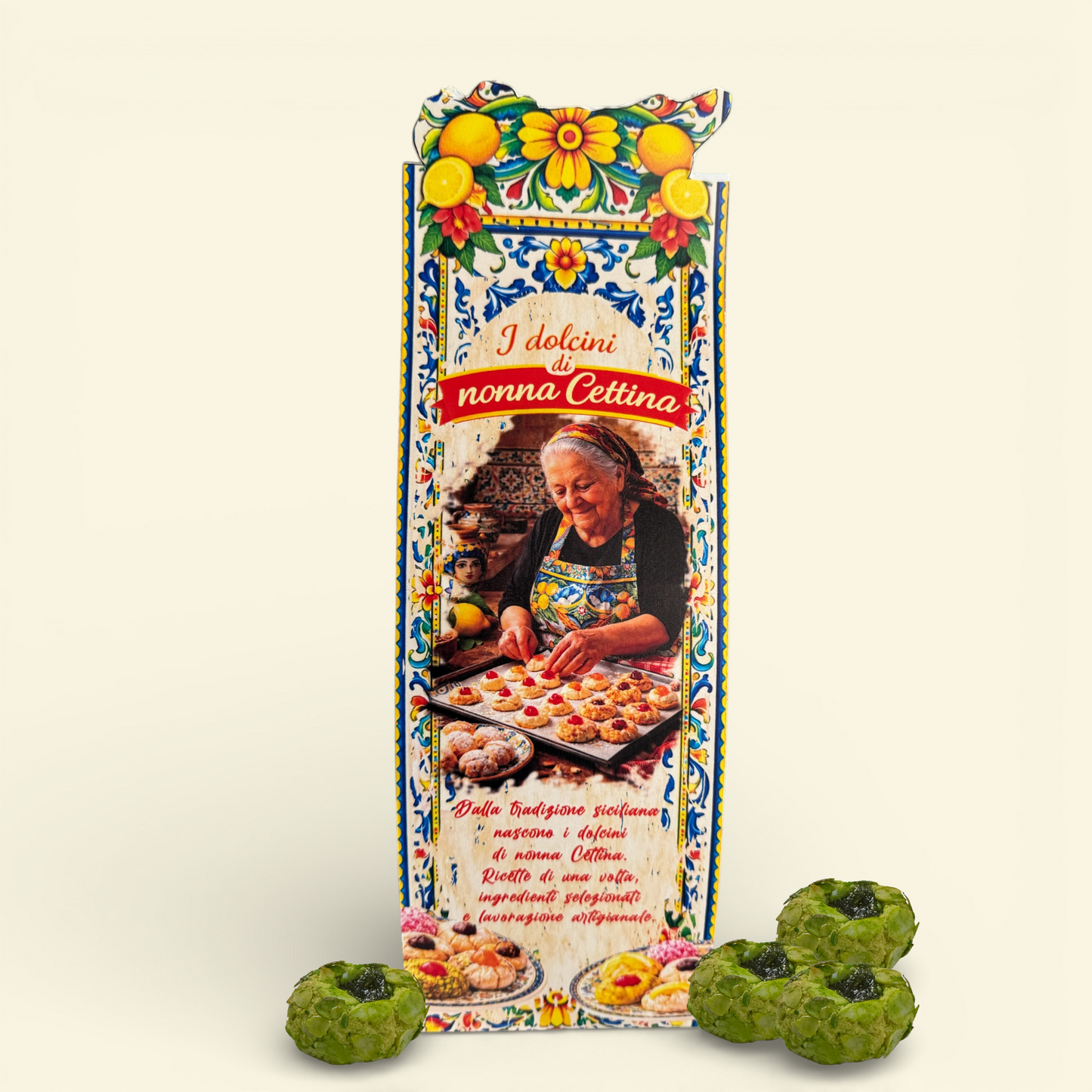 Dolcini Siciliani Pasta di Mandorle con Foglie di Mandorle al Pistacchio e Crema– Confezione Regalo 350 g