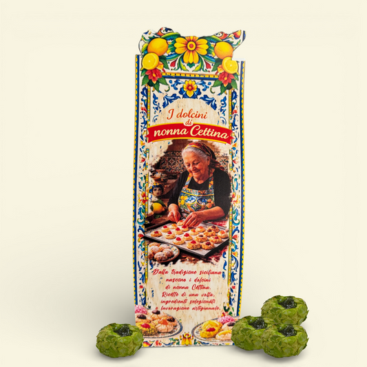 Dolcini Siciliani Pasta di Mandorle con Foglie di Mandorle al Pistacchio e Crema– Confezione Regalo 350 g